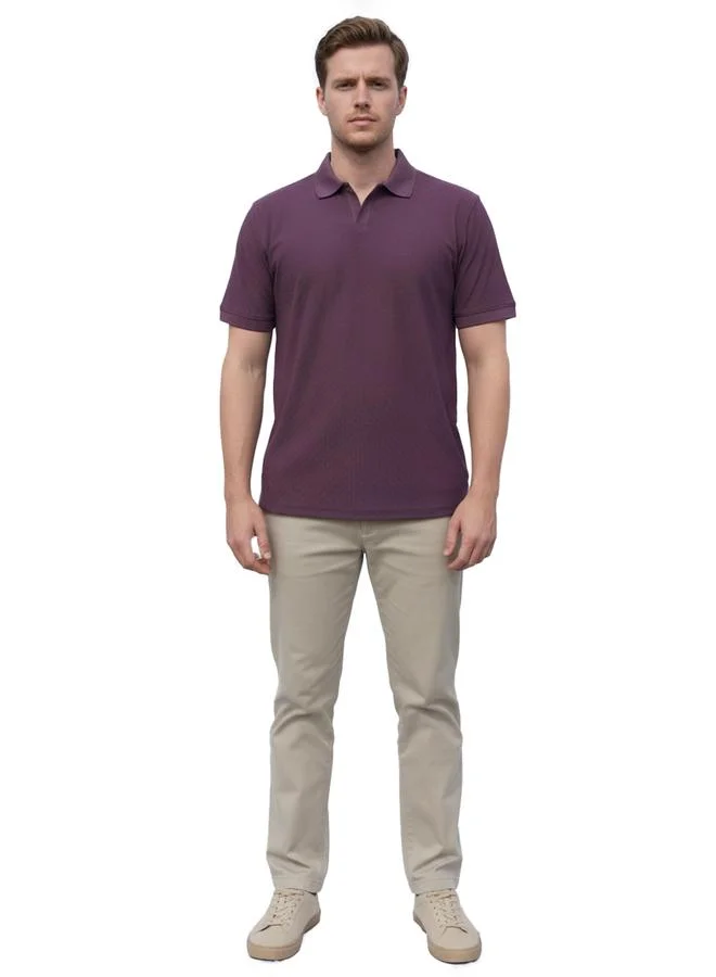 Clans&Hans Men Purple Textured Short Sleeve Polo